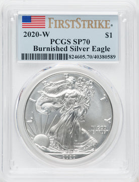 2020-W S$1 Silver Eagle Burnished First Strike SP PCGS MS70