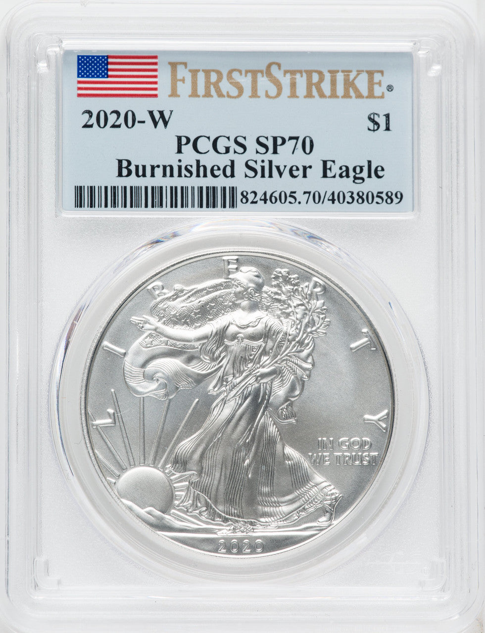 2020-W S$1 Silver Eagle Burnished First Strike SP PCGS MS70