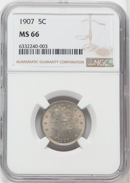 1907 5C Liberty Nickel NGC MS66