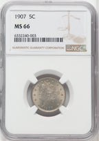 1907 5C Liberty Nickel NGC MS66