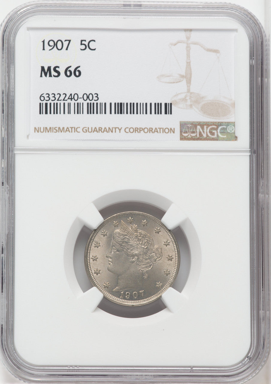 1907 5C Liberty Nickel NGC MS66