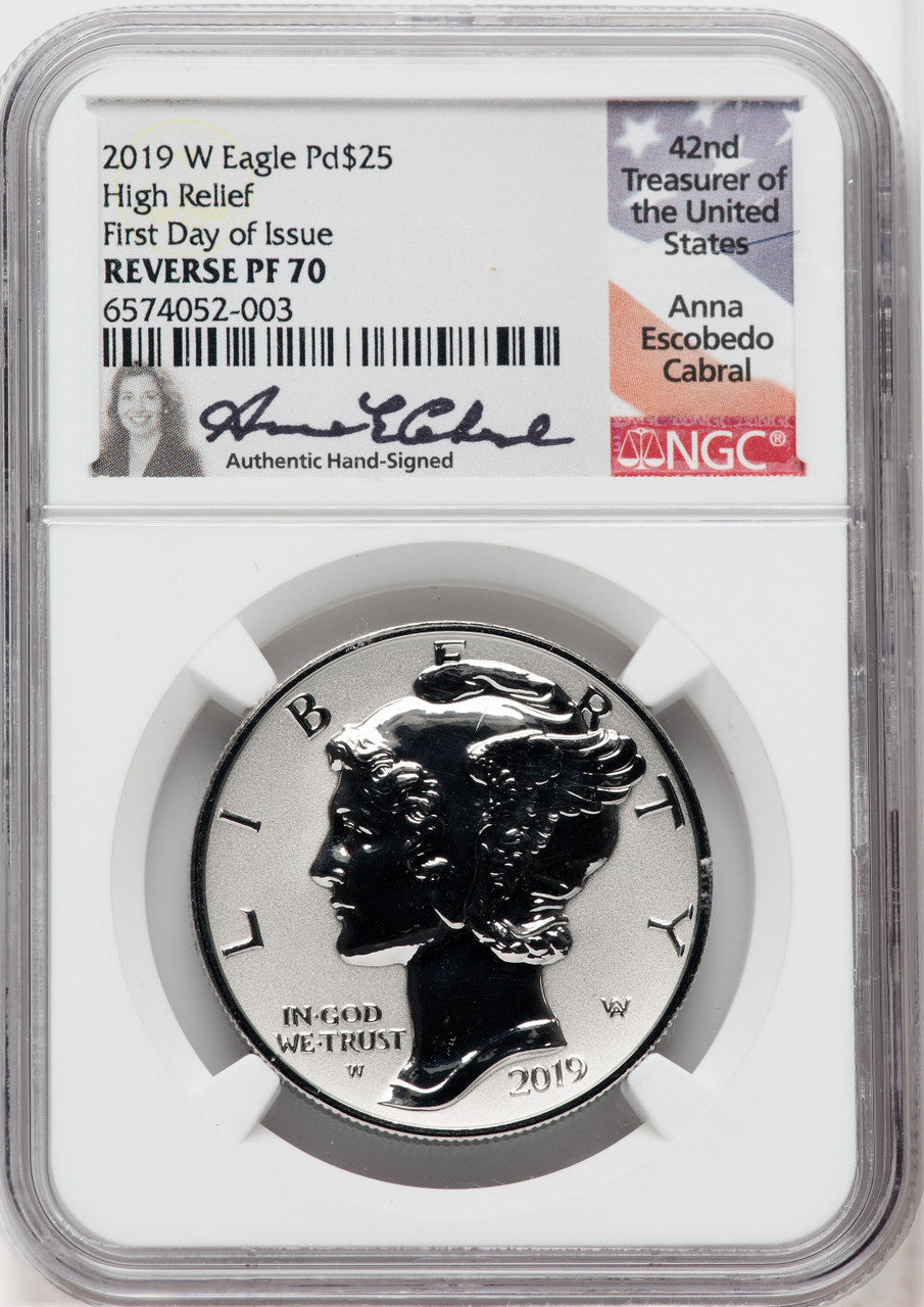 2019-W $25 Palladium Reverse Proof FDI NGC PF70 Anna Cabral Signed
