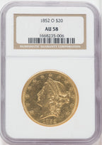 1852-O $20 Liberty Double Eagle NGC AU58
