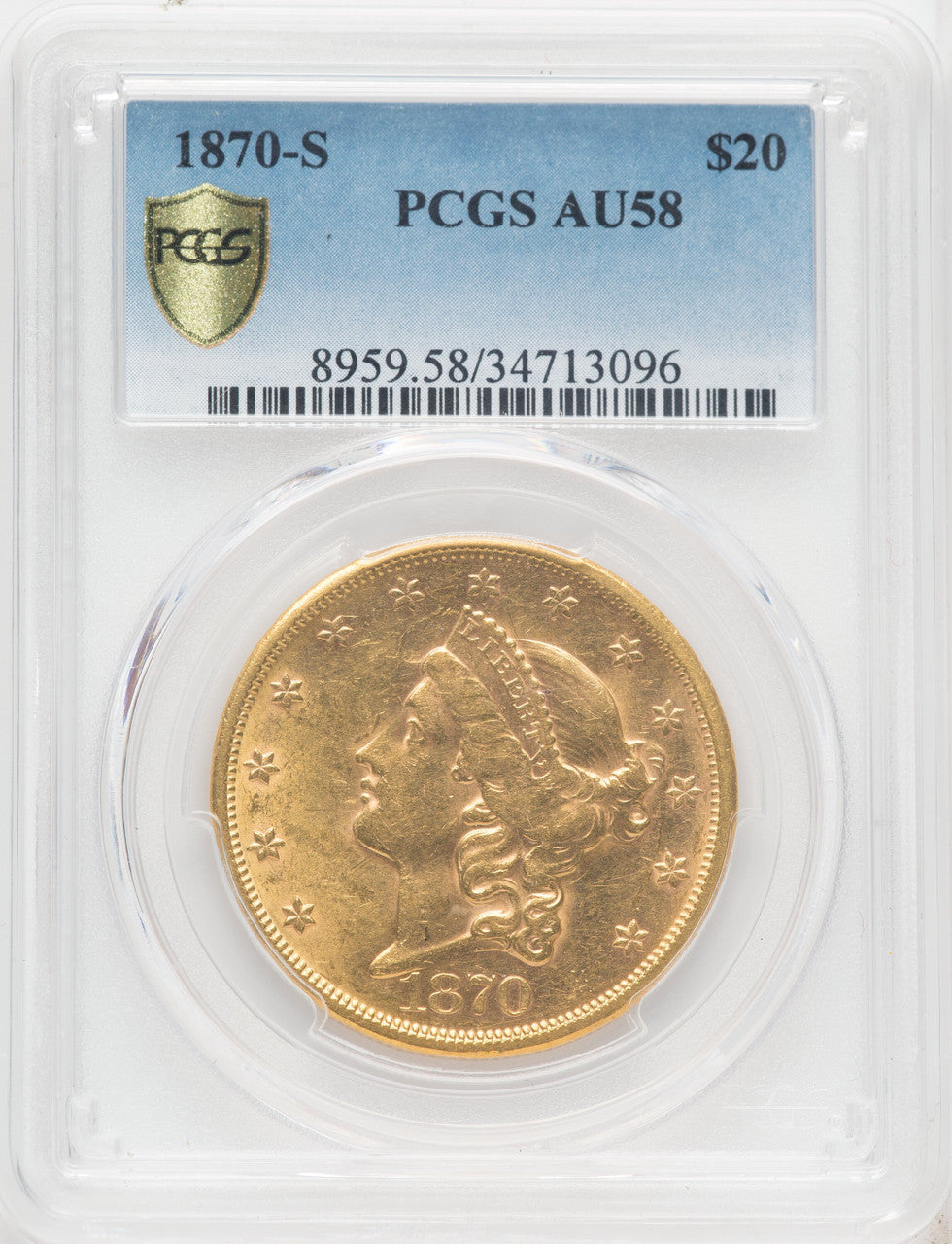 1870-S $20 Liberty Double Eagle PCGS AU58
