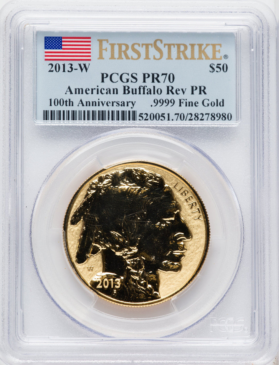 2013-W $50 One-Ounce Gold Buffalo Reverse Proof First Strike PCGS PR70