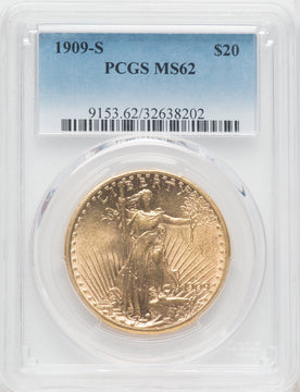1909-S $20 Saint-Gaudens Double Eagle PCGS MS62