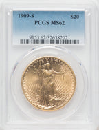 1909-S $20 Saint-Gaudens Double Eagle PCGS MS62