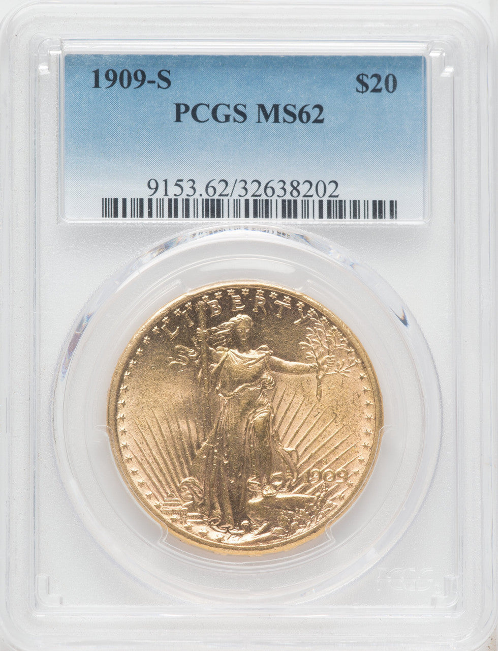 1909-S $20 Saint-Gaudens Double Eagle PCGS MS62
