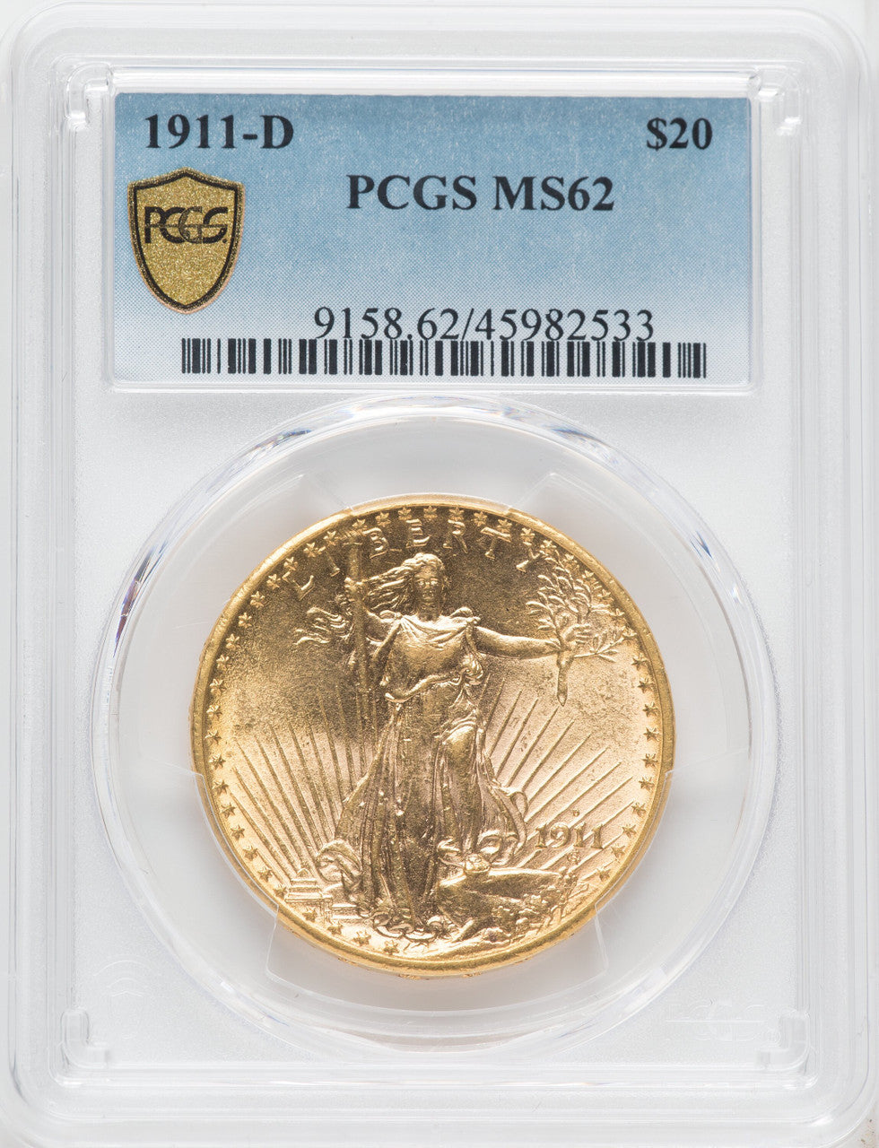 1911-D $20 Saint-Gaudens Double Eagle PCGS MS62