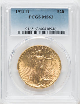 1914-D $20 Saint-Gaudens Double Eagle PCGS MS63