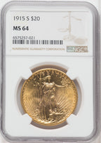1915-S $20 Saint-Gaudens Double Eagle NGC MS64