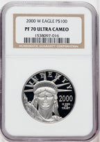 2000-W $100 One-Ounce Platinum Eagle Statue of Liberty NGC PF70