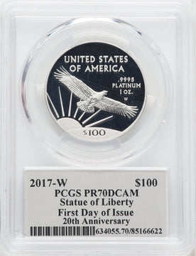 2017-W $100 One-Ounce Platinum Eagle Statue of Liberty 20th Anniversary First Strike Mercanti PCGS PR70