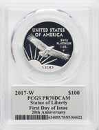 2017-W $100 One-Ounce Platinum Eagle Statue of Liberty 20th Anniversary First Strike Mercanti PCGS PR70