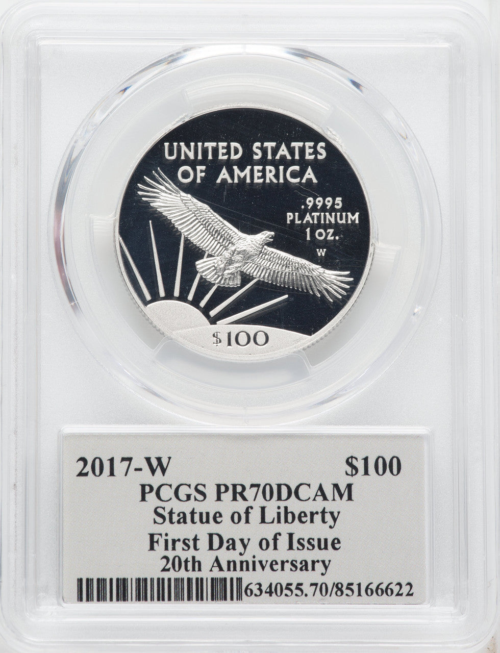 2017-W $100 One-Ounce Platinum Eagle Statue of Liberty 20th Anniversary First Strike Mercanti PCGS PR70
