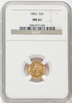 1862 G$1 Gold Dollar NGC MS61