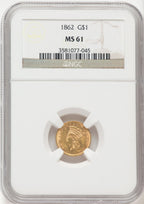 1862 G$1 Gold Dollar NGC MS61