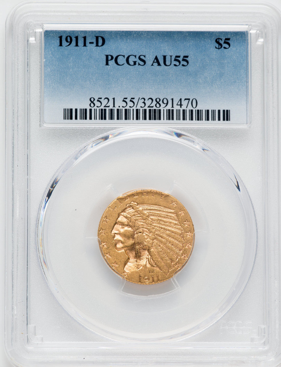 1911-D $5 Indian Half Eagle PCGS AU55