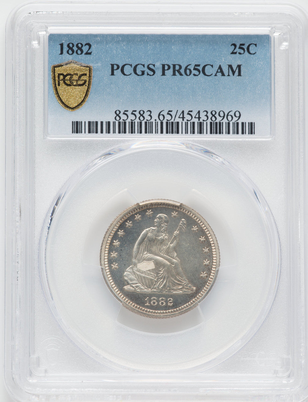 1882 25C Proof Seated Quarter PCGS PR65