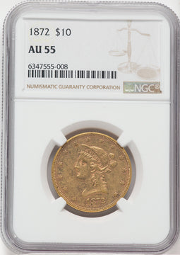 1872 $10 Liberty Eagle NGC AU55