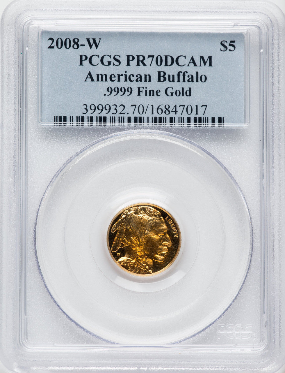 2008-W $5 Tenth-Ounce Gold Buffalo .9999 Fine Gold PCGS PR70