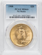 1908 $20 NO MOTTO Saint-Gaudens Double Eagle PCGS MS64+