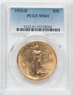 1913-D $20 Saint-Gaudens Double Eagle PCGS MS61