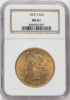 1892-S $20 Liberty Double Eagle NGC MS61