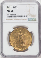 1911 $20 Saint-Gaudens Double Eagle NGC MS61