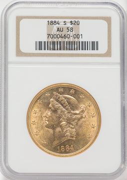 1884-S $20 Liberty Double Eagle NGC AU58