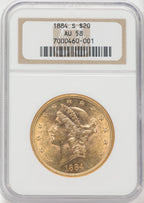 1884-S $20 Liberty Double Eagle NGC AU58