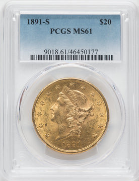 1891-S $20 Liberty Double Eagle PCGS MS61