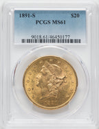 1891-S $20 Liberty Double Eagle PCGS MS61