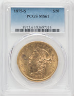 1875-S $20 Liberty Double Eagle PCGS MS61