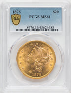 1876 $20 Liberty Double Eagle PCGS MS61