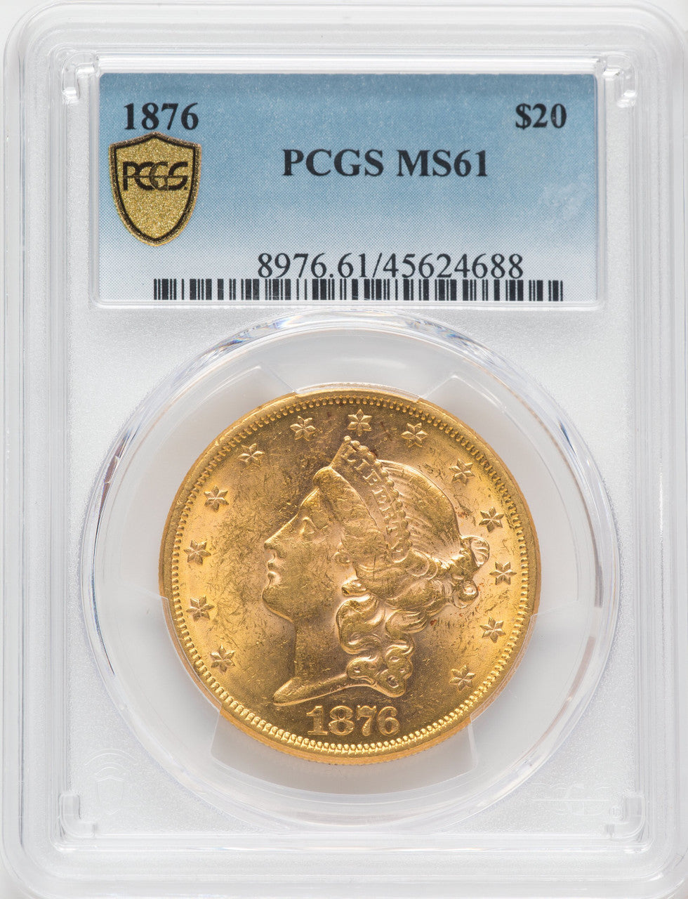 1876 $20 Liberty Double Eagle PCGS MS61