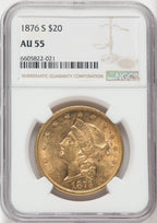 1876-S $20 Liberty Double Eagle NGC AU55