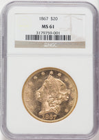 1867 $20 Liberty Double Eagle NGC MS61