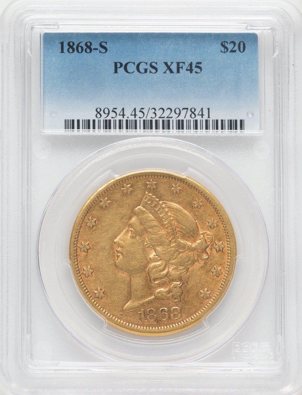 1868-S $20 Liberty Double Eagle PCGS XF45