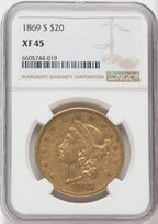 1869-S $20 Liberty Double Eagle NGC XF45