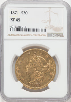 1871 $20 Liberty Double Eagle NGC XF45