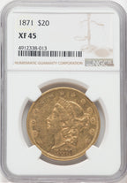 1871 $20 Liberty Double Eagle NGC XF45