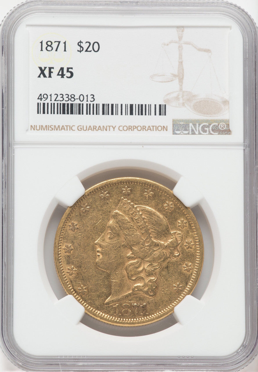 1871 $20 Liberty Double Eagle NGC XF45