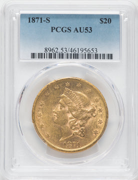 1871-S $20 Liberty Double Eagle PCGS AU53