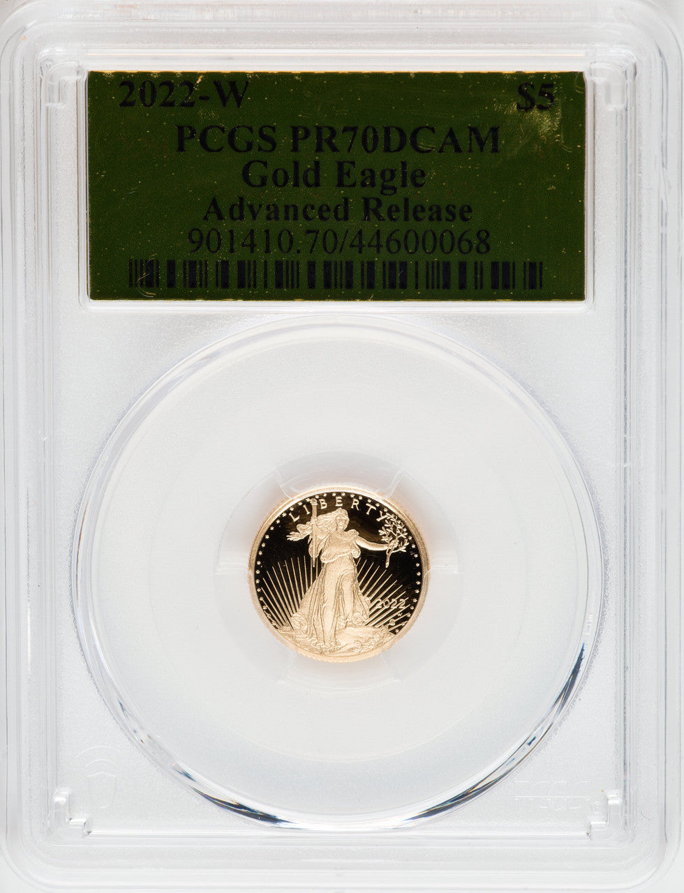 2022-W $5 Tenth Ounce Gold Eagle Advanced Release DC PCGS PR70