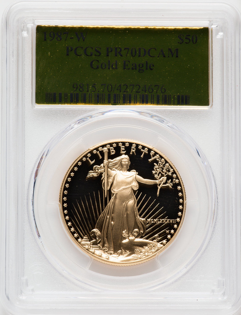 1987-W $50 One-Ounce Gold Eagle PCGS PR70