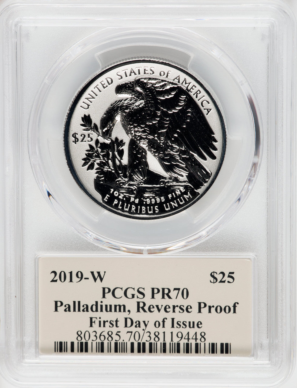 2019-W $25 Palladium Reverse Proof FDI PCGS PR70 Thomas Cleveland