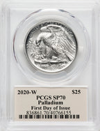 2020-W Palladium Eagle 1 oz Burnished FDI Thomas Cleveland Art Deco PCGS MS70