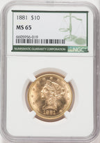 1881 $10 Liberty Eagle NGC MS65