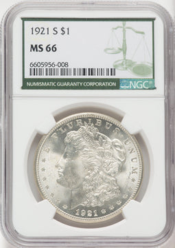 1921-S $1 Green Label Morgan Dollar NGC MS66